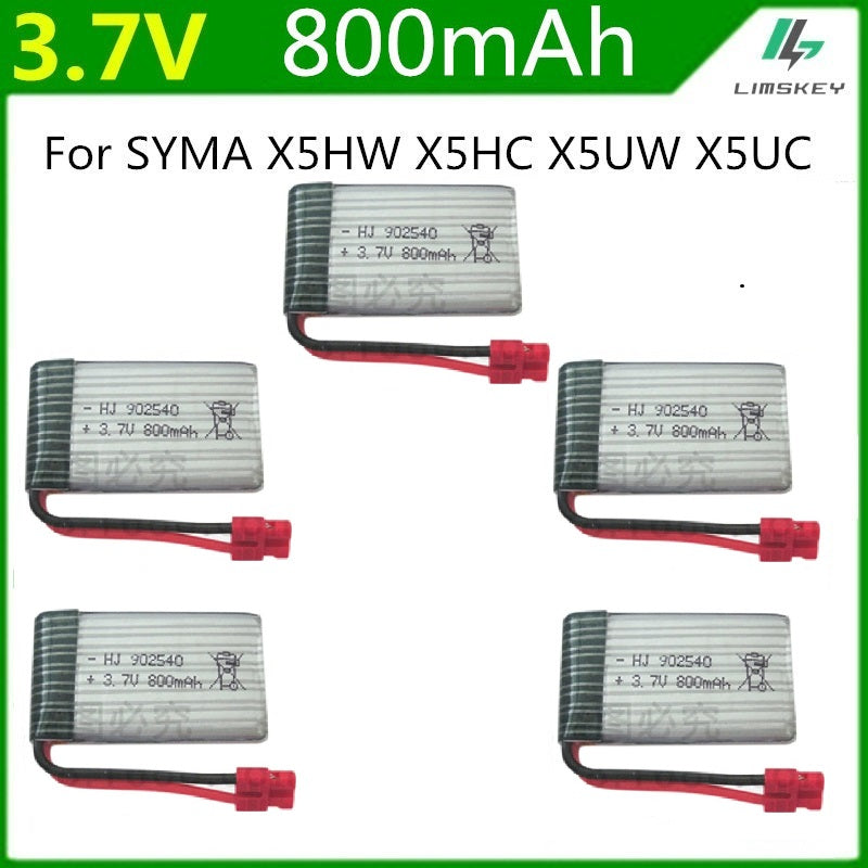 5pcs/set  3.7 V 800 mah Lipo Battery 1S For Syma X5HC X5HW RC Quadcopter Spare Parts 3.7V Battery RC Camera Drone Accessories