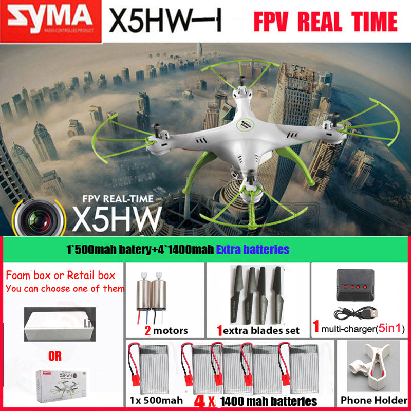 SYMA X5HW FPV RC Quadcopter Drone with WIFI Camera 2.4G 6-Axis RC Helicopter VS Syma X5SW Upgrade with 5 battery + 5in1 Cable