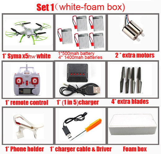 SYMA X5HW FPV RC Quadcopter Drone with WIFI Camera 2.4G 6-Axis RC Helicopter VS Syma X5SW Upgrade with 5 battery + 5in1 Cable