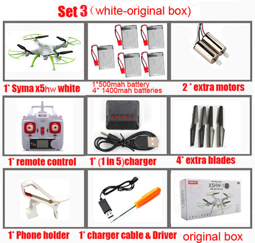 SYMA X5HW FPV RC Quadcopter Drone with WIFI Camera 2.4G 6-Axis RC Helicopter VS Syma X5SW Upgrade with 5 battery + 5in1 Cable